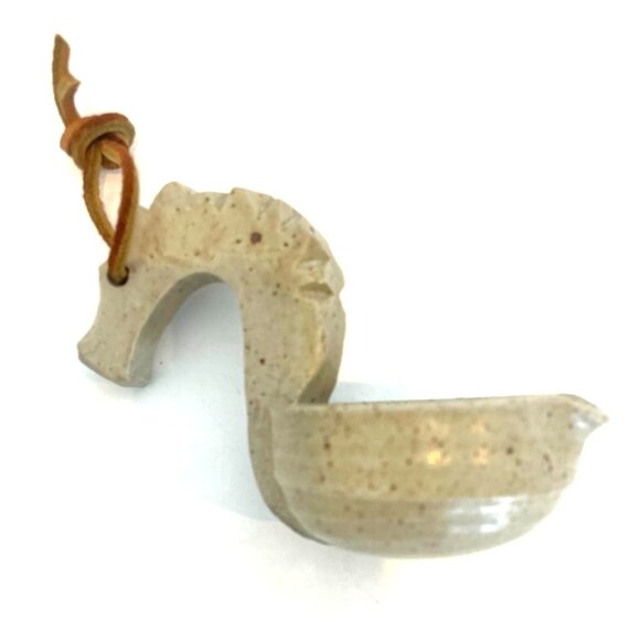 Dragon-Shaped Stoneware Ladle With Leather Loop Artist Stamped Made in 1992 - Picture 2 of 11